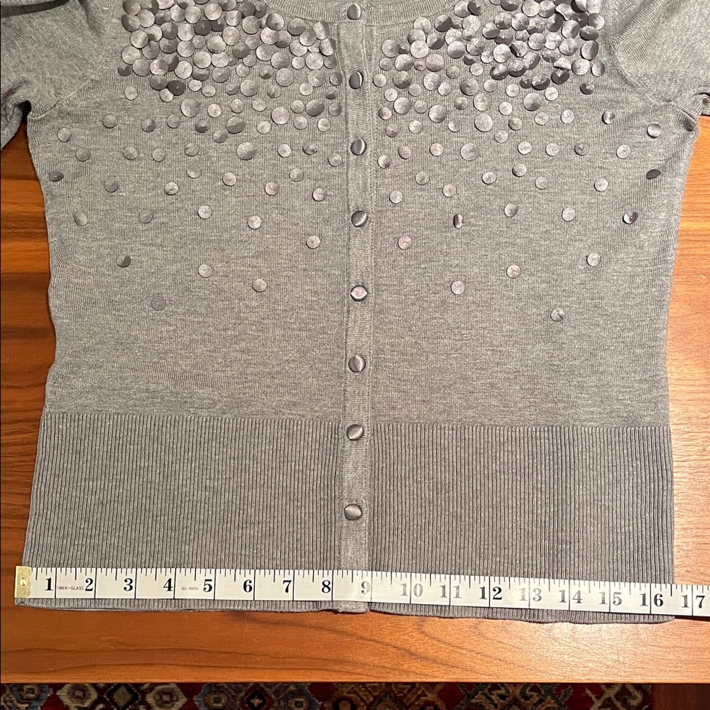 WHBM Cardigan Gray with Embellishments button Down 3/4 sleeves Size Small - Picture 8 of 12